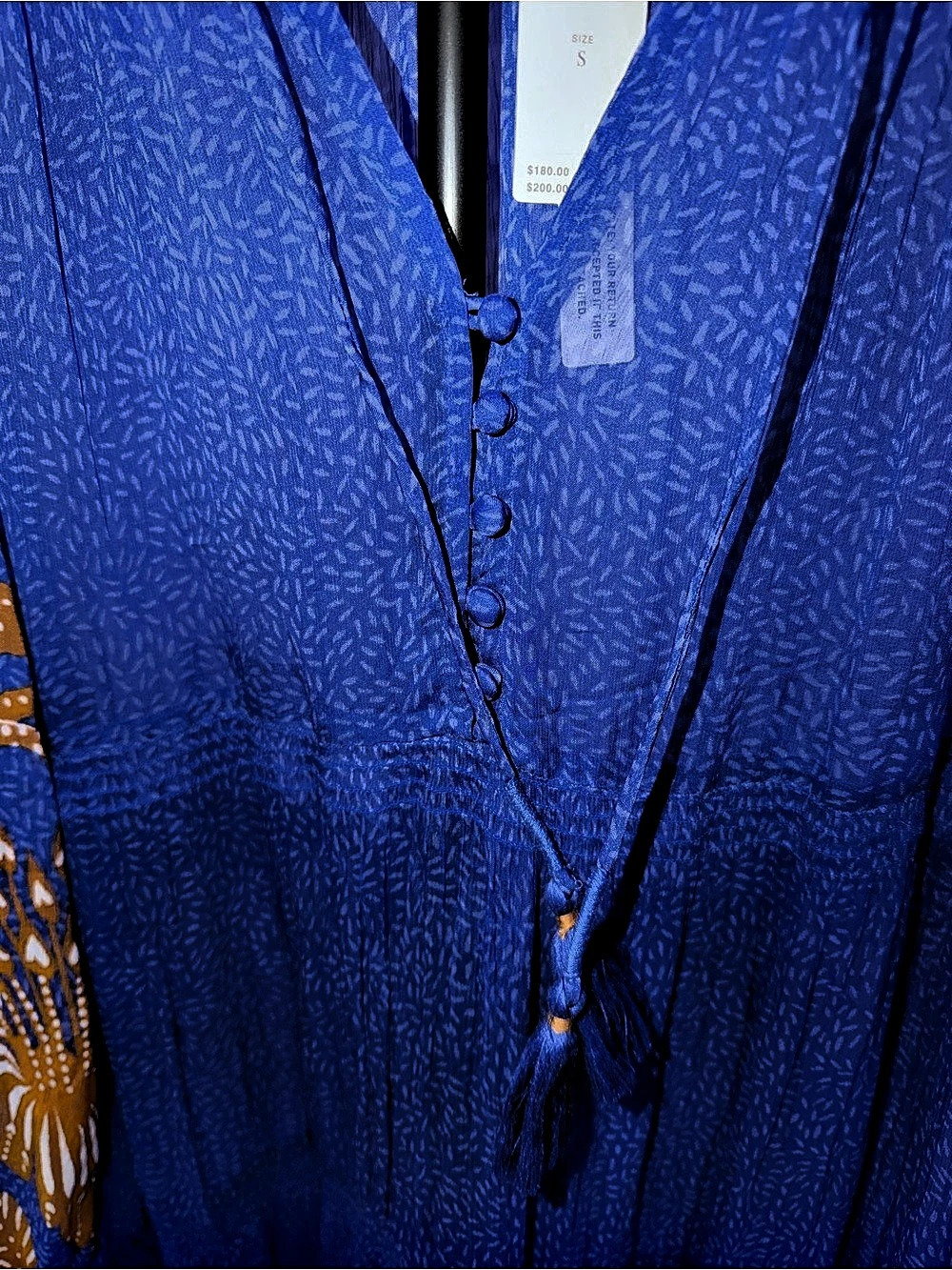• Anthropologie Marais Printed Sheer Maxi Dress Blue Gold Floral Long Sleeve - Picture 6 of 10